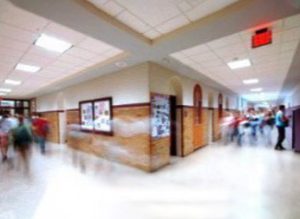 Students in Campus hallway moving to safety